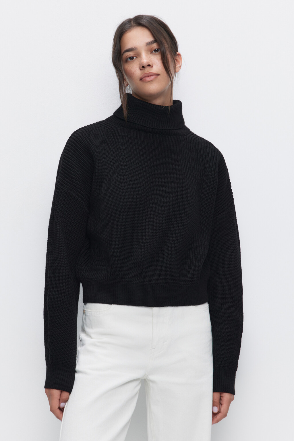 Свитер RibSweater толстой вязки с воротником - цвет черный - 2