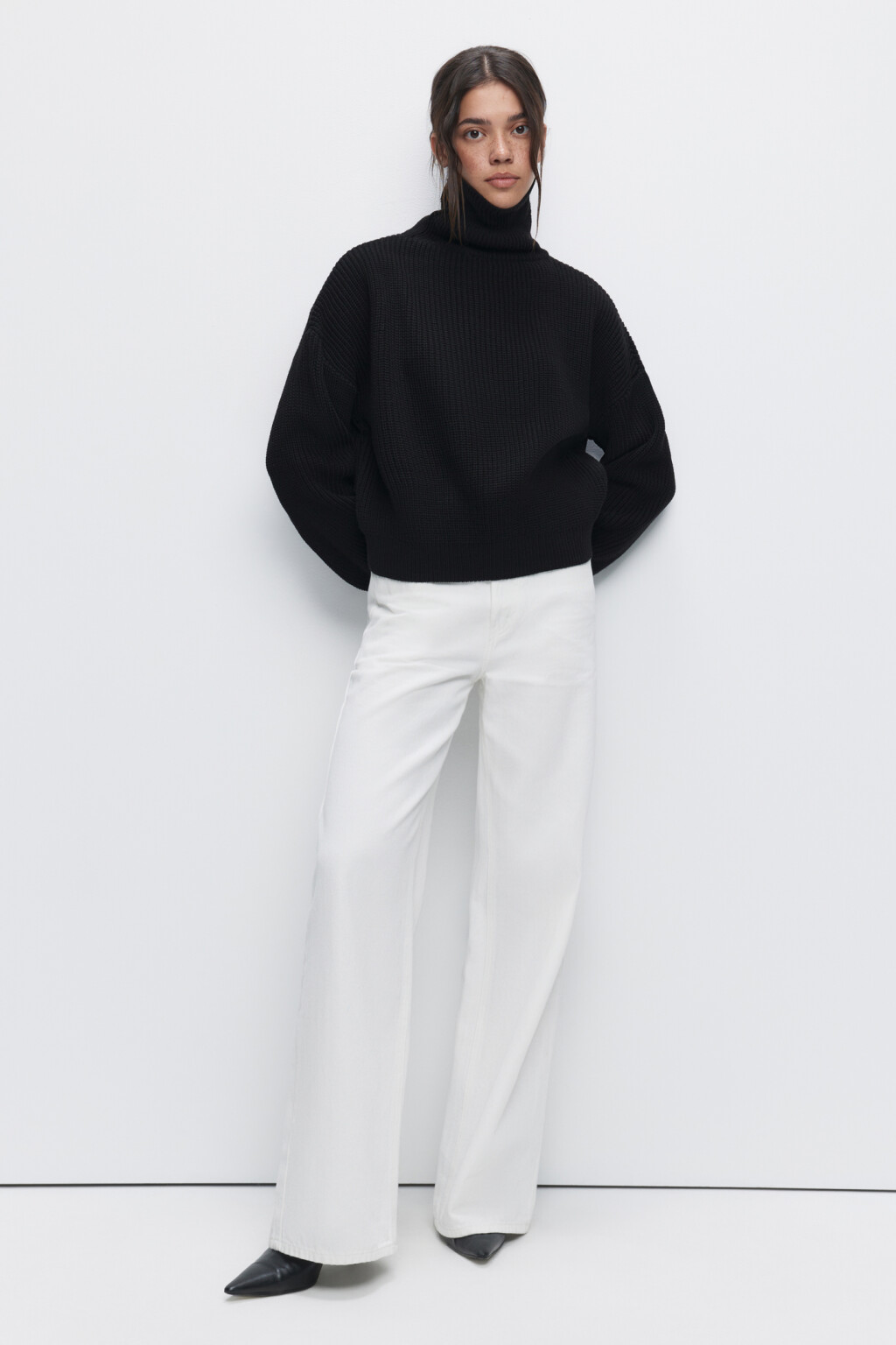 Свитер RibSweater толстой вязки с воротником - цвет черный - 1