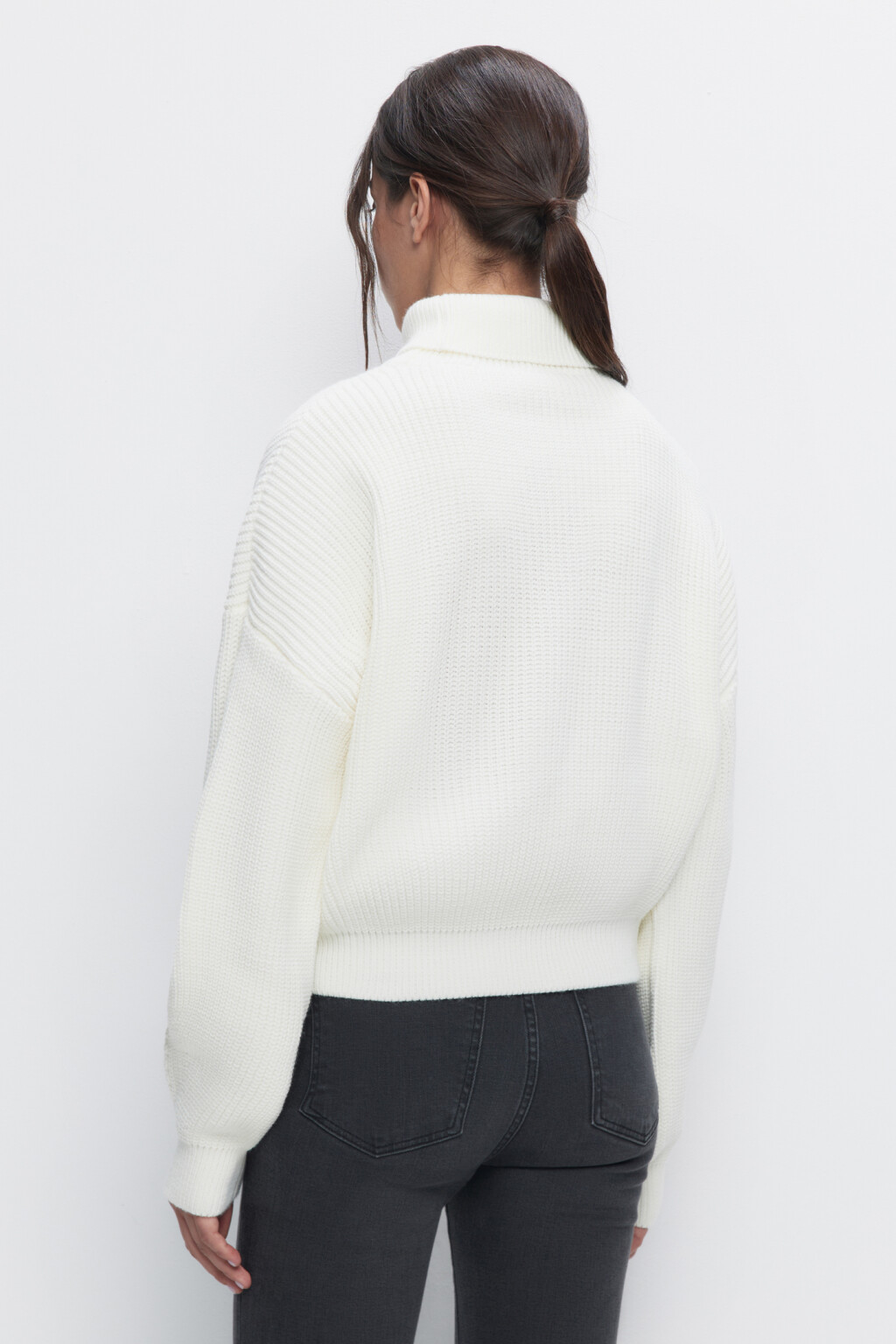 Свитер RibSweater толстой вязки с воротником - цвет бежевый - 4