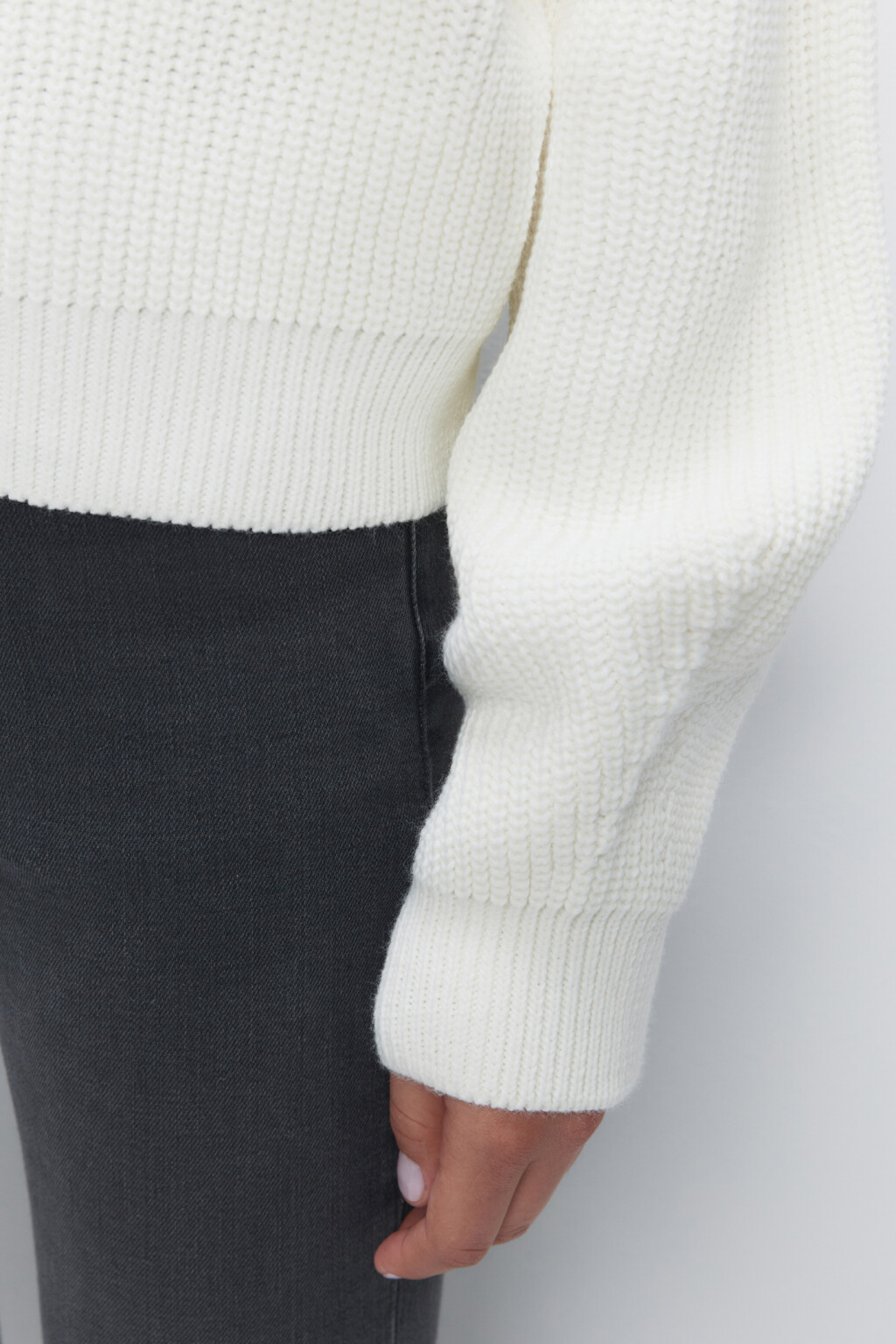 Свитер RibSweater толстой вязки с воротником - цвет бежевый - 6