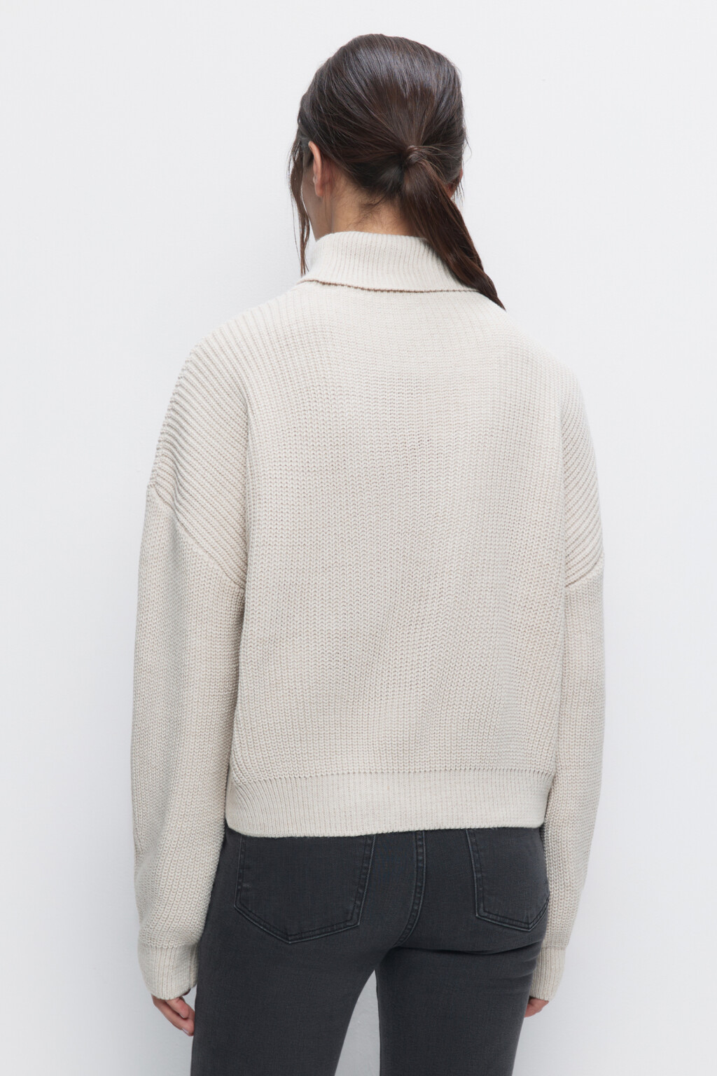 Свитер RibSweater толстой вязки с воротником - цвет бежевый - 4
