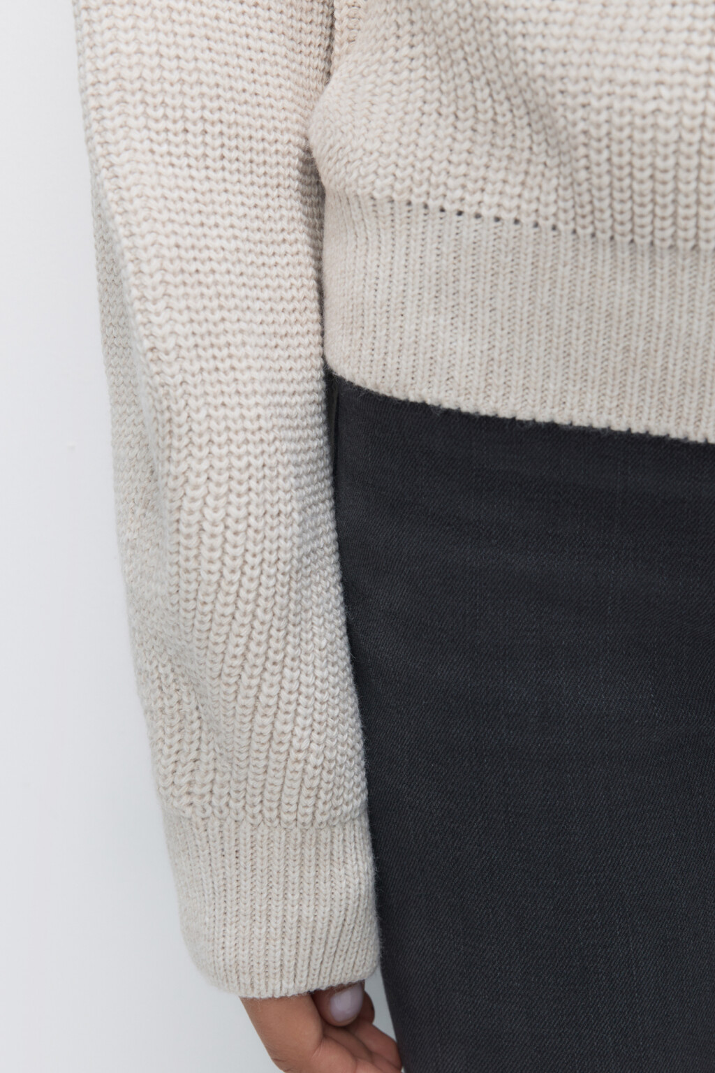 Свитер RibSweater толстой вязки с воротником - цвет бежевый - 6
