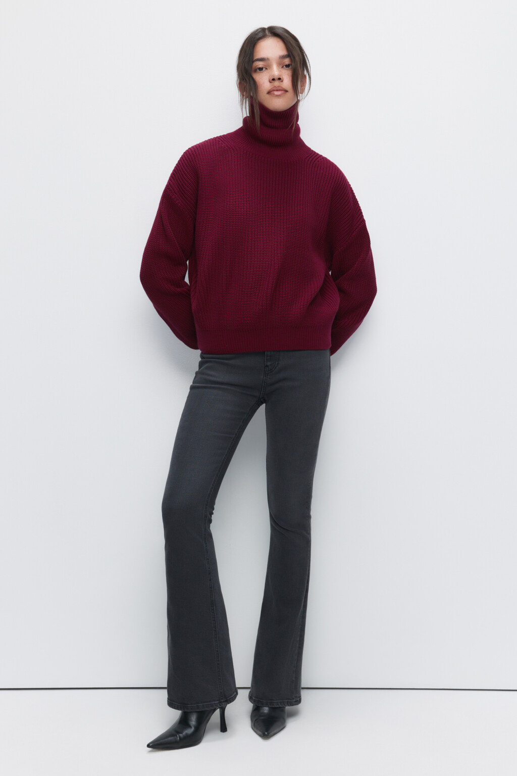 Свитер RibSweater толстой вязки с воротником - цвет бордовый - 4