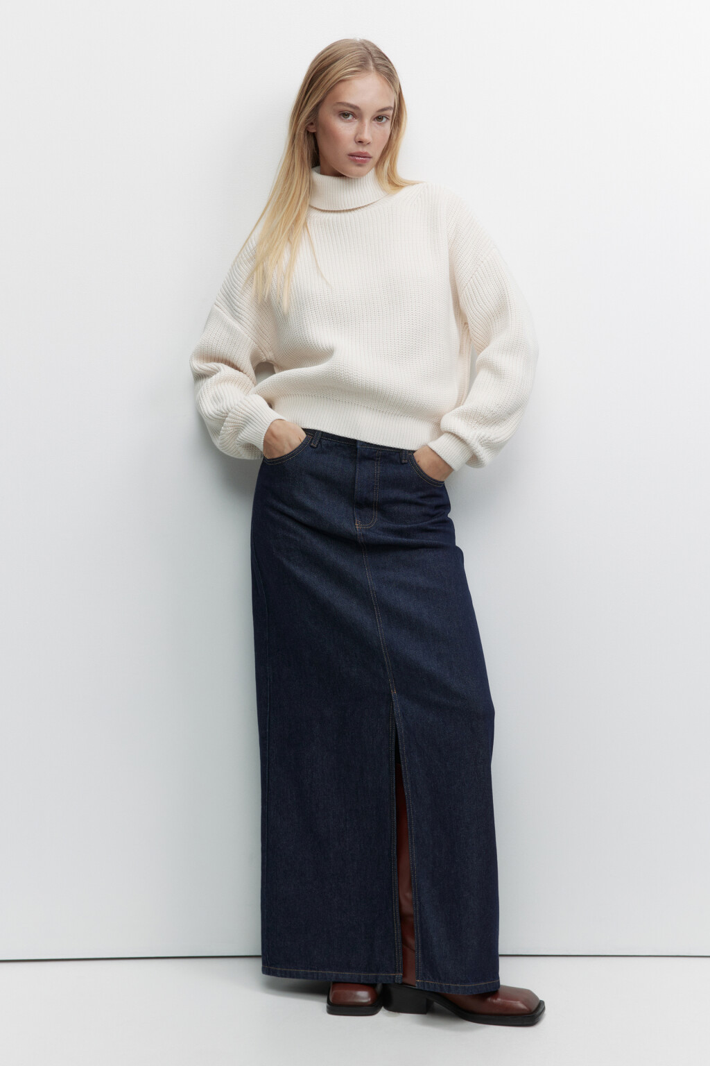 Свитер RibSweater толстой вязки с воротником - цвет белый - 1