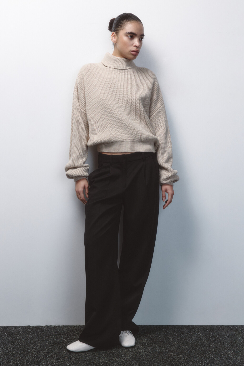 Свитер толстой вязки в рубчик с воротником - цвет бежевый - 6