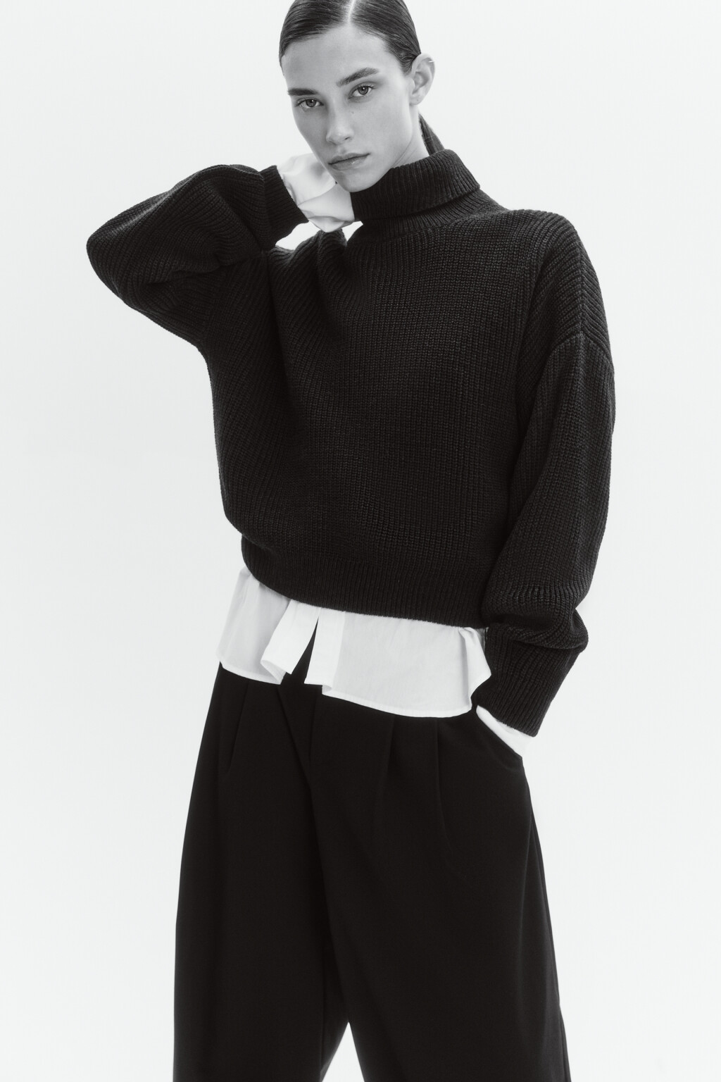 Свитер с воротником вязаный в рубчик - цвет коричневый - 2