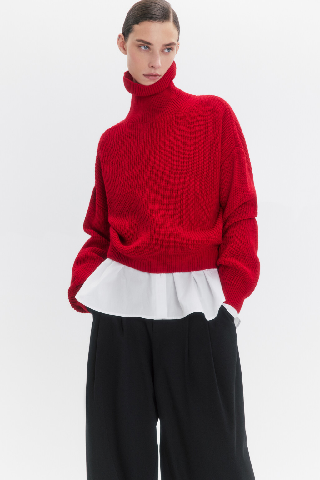 Свитер с воротником вязаный в рубчик ribsweater2col, цвет: красный (70 ...