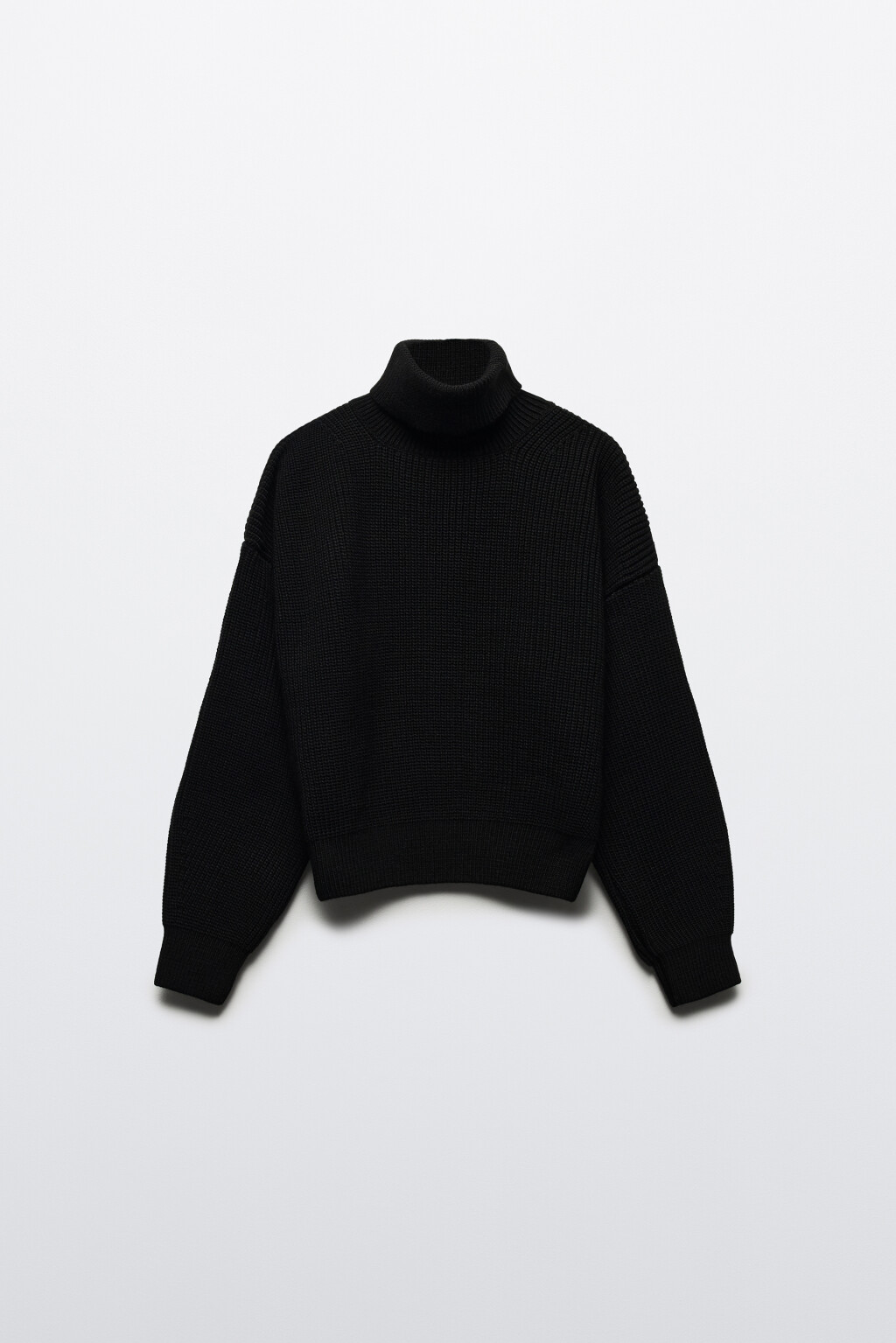 Свитер вязаный в рубчик с воротником - цвет черный - 8
