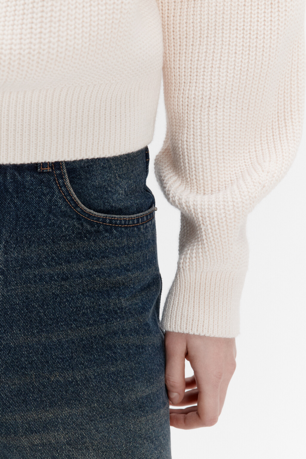 Свитер вязаный в рубчик с воротником - цвет молочный - 7