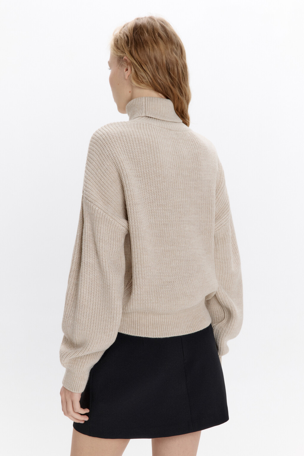 Свитер вязаный в рубчик с воротником - цвет бежевый - 3