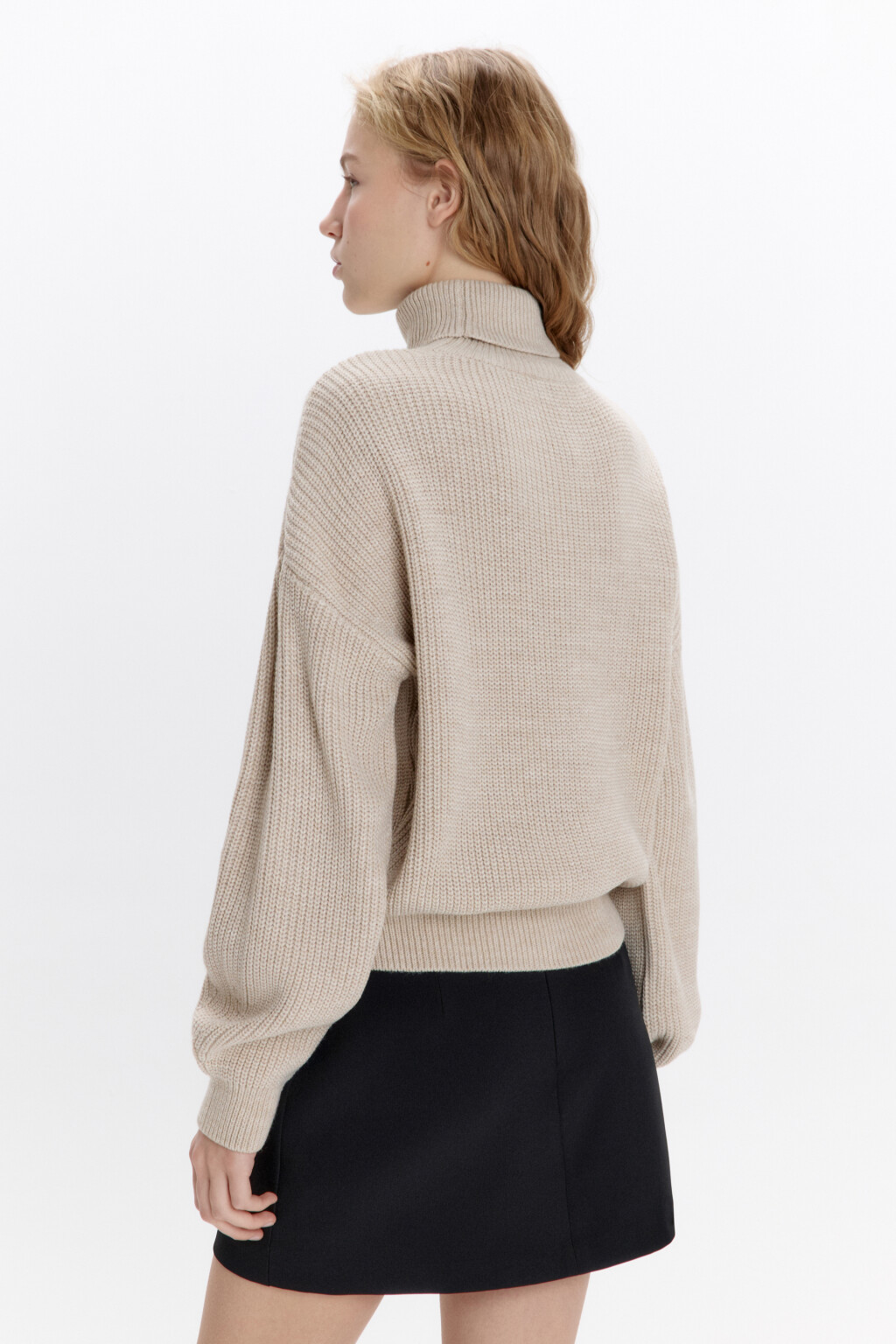 Свитер вязаный в рубчик с воротником - цвет бежевый - 4