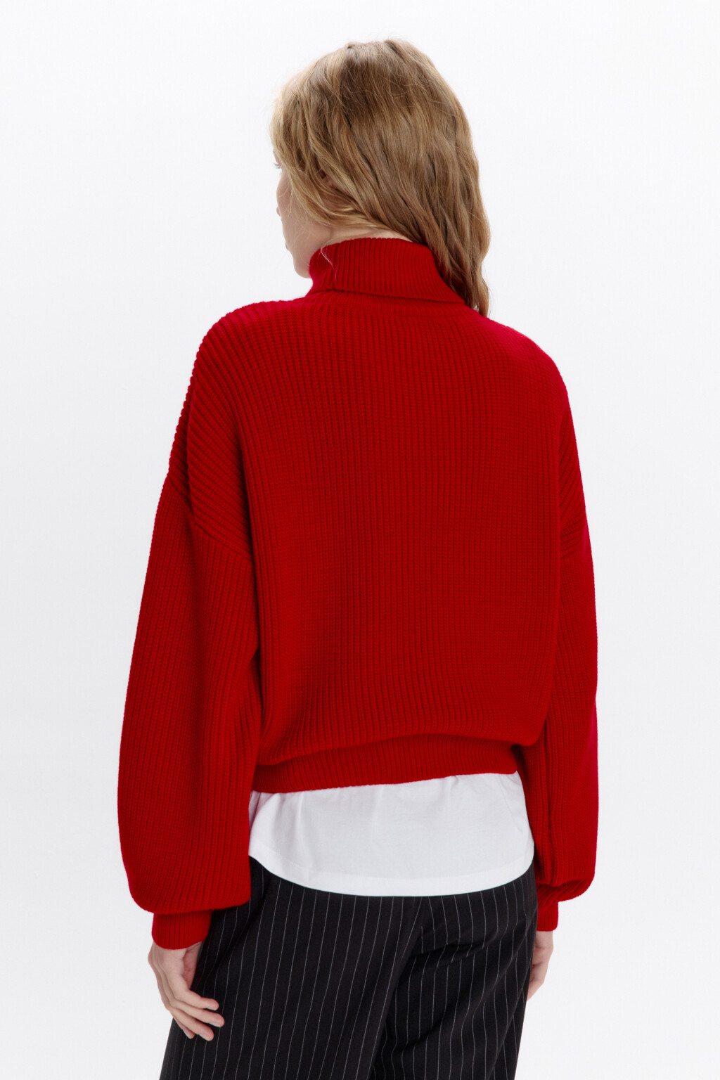 Свитер вязаный в рубчик с воротником - цвет красный - 3