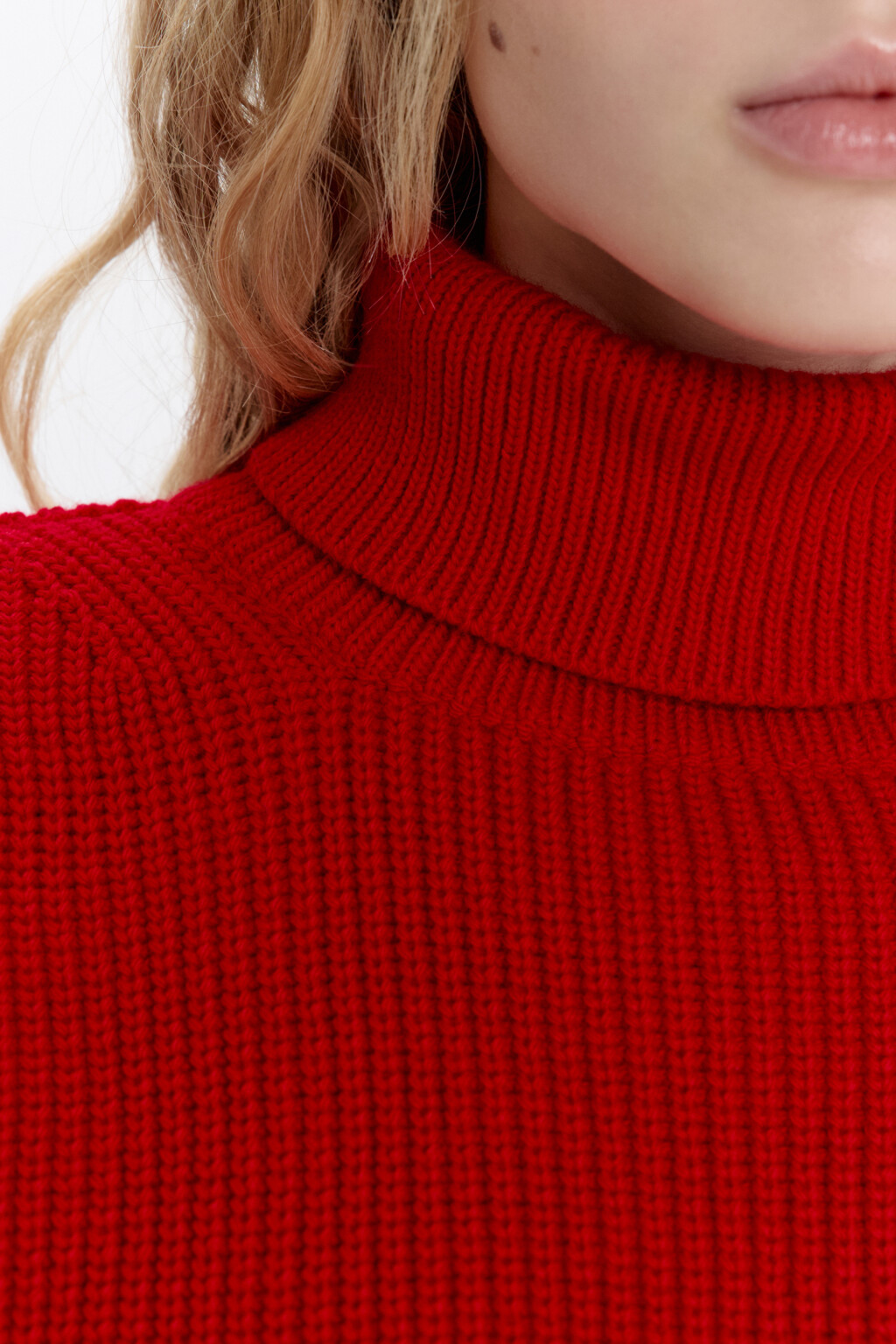 Свитер вязаный в рубчик с воротником - цвет красный - 5