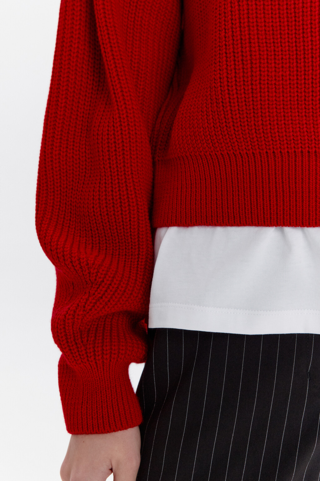 Свитер вязаный в рубчик с воротником - цвет красный - 6