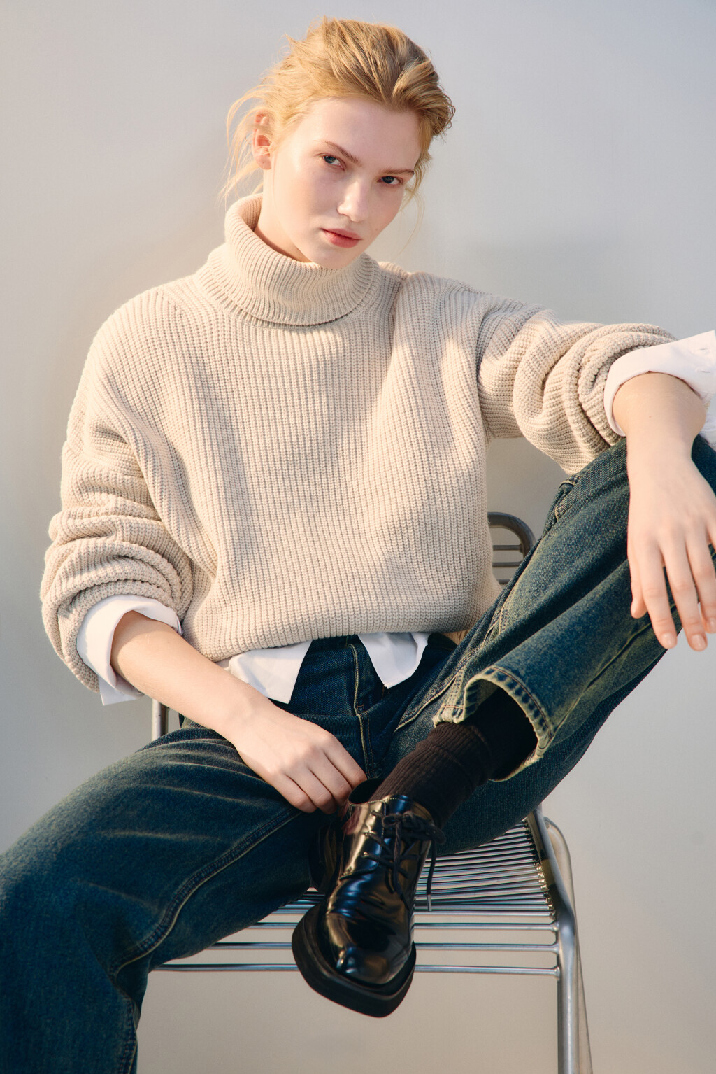 Свитер короткий в рубчик - цвет бежевый - 1