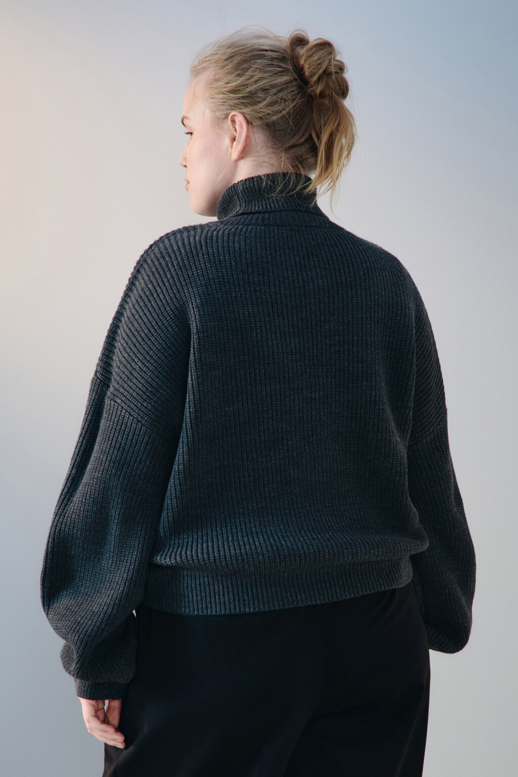 Свитер с воротником в рубчик - цвет серый - 3