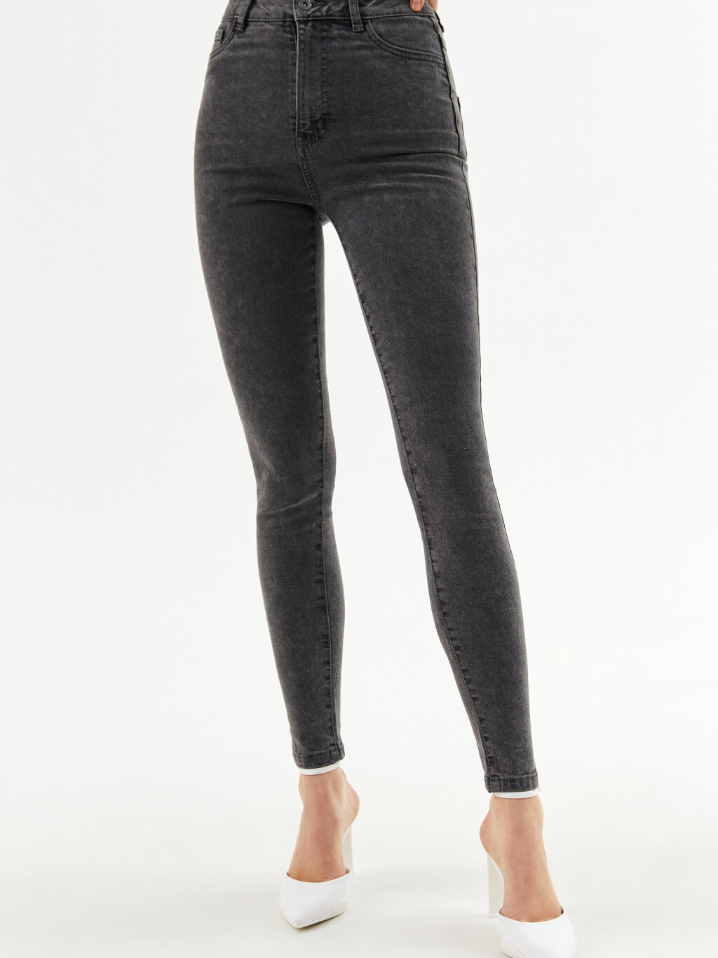 Джинсы skinny с высокой посадкой - цвет серый - 1