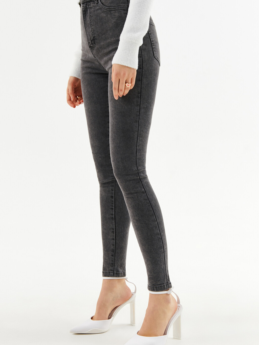 Джинсы skinny с высокой посадкой - цвет серый - 2
