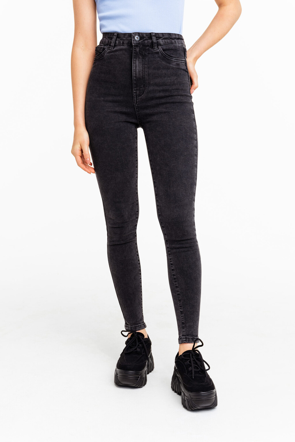 Джинсы skinny с высокой посадкой - цвет серый - 4