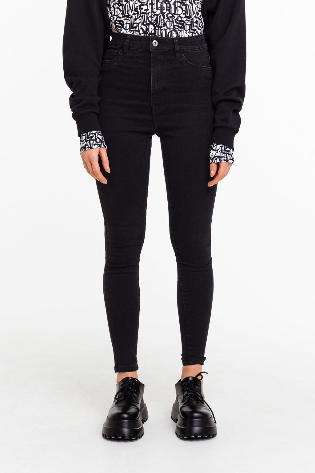 Джинсы skinny с высокой посадкой - цвет черный - 1