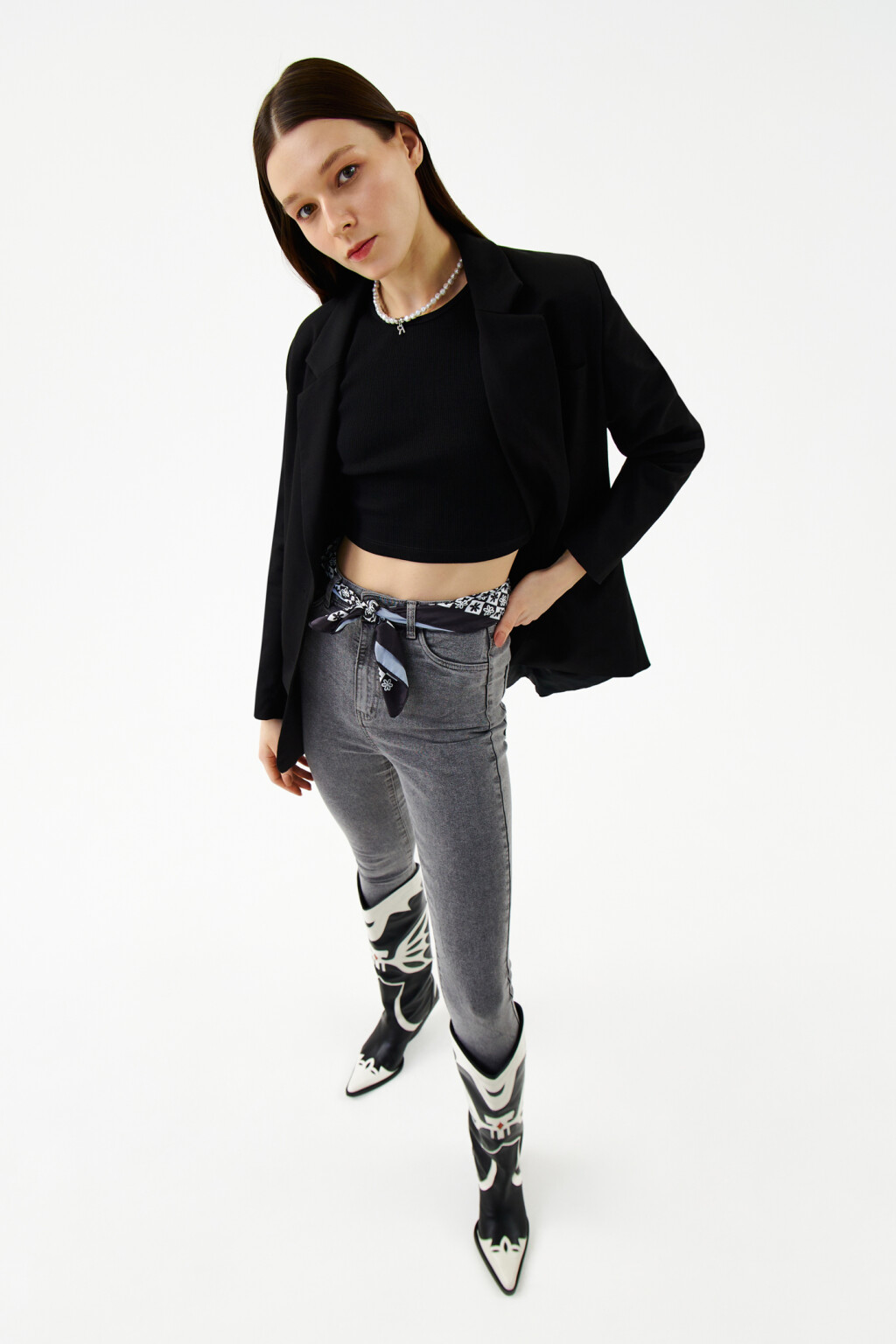 Джинсы skinny с высокой посадкой - цвет серый - 7