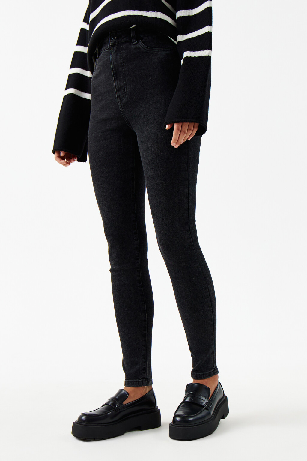 Джинсы skinny с высокой посадкой - цвет серый - 3