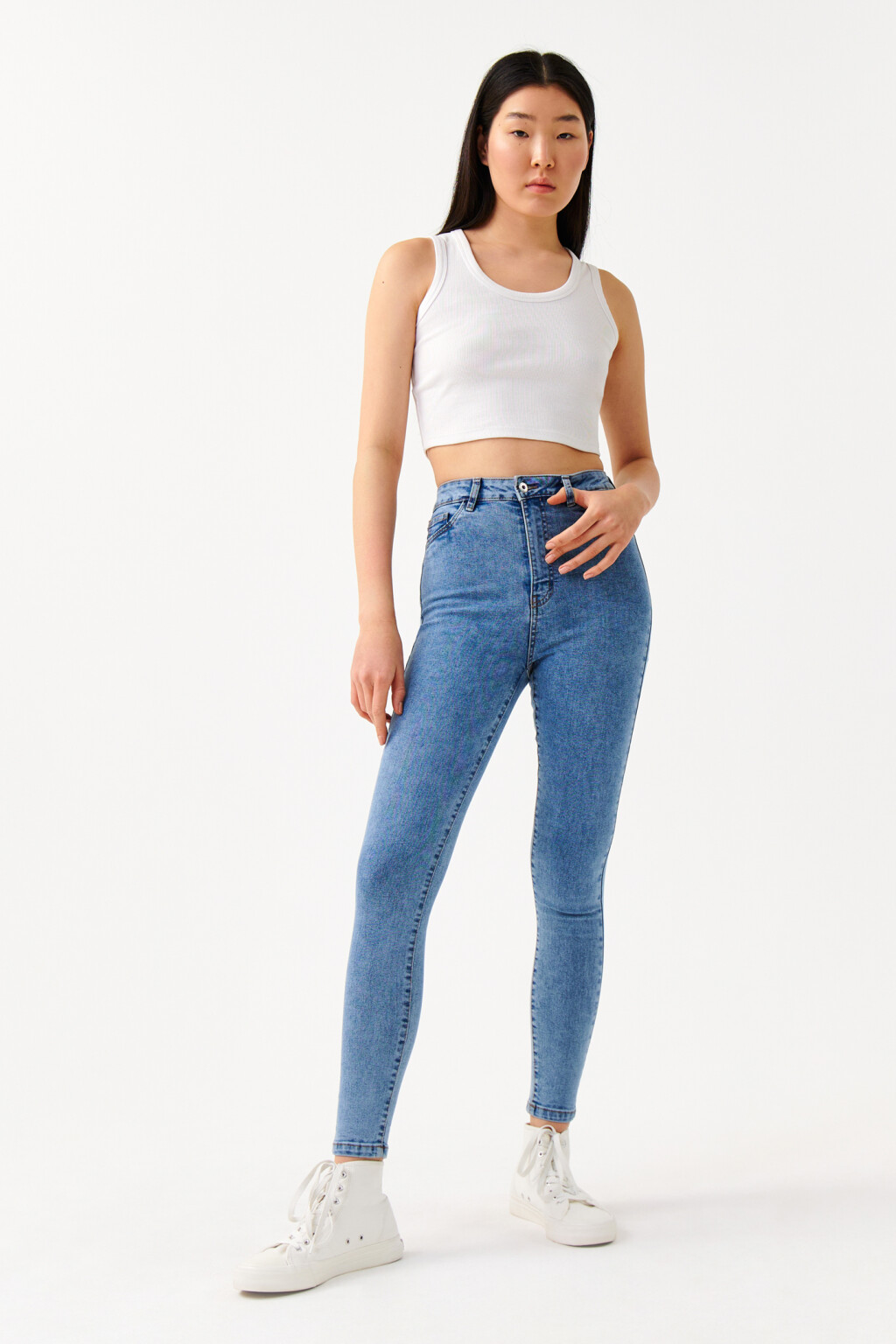 Джинсы skinny с высокой посадкой - цвет голубой - 4