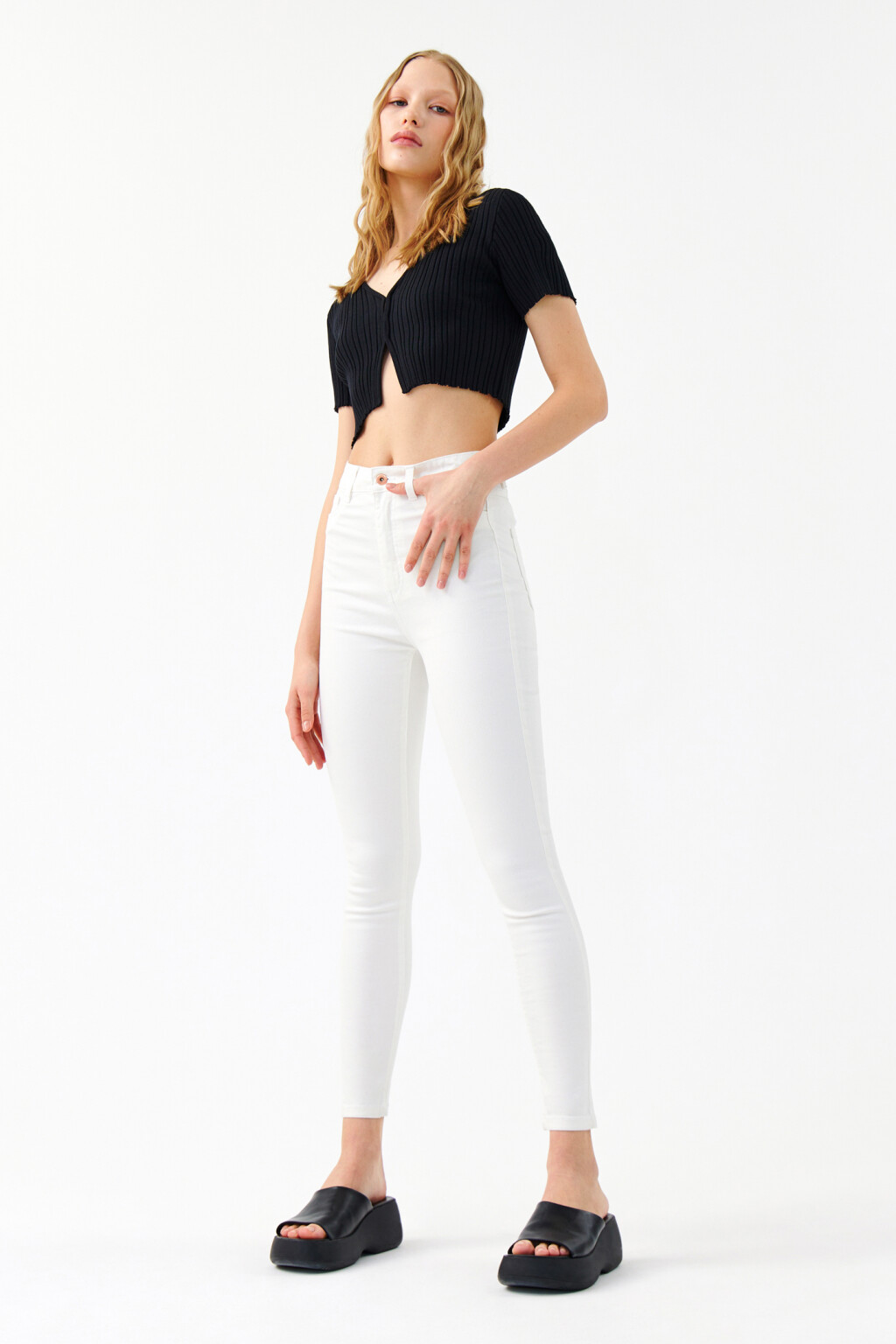 Джинсы skinny с высокой посадкой - цвет белый - 4