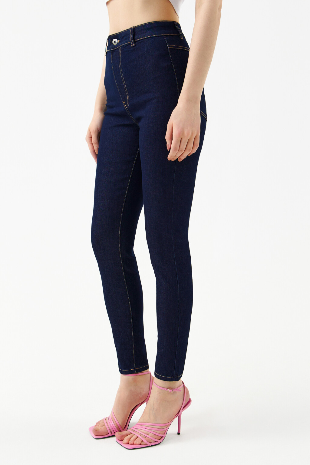 Джинсы skinny с высокой посадкой - цвет синий - 3