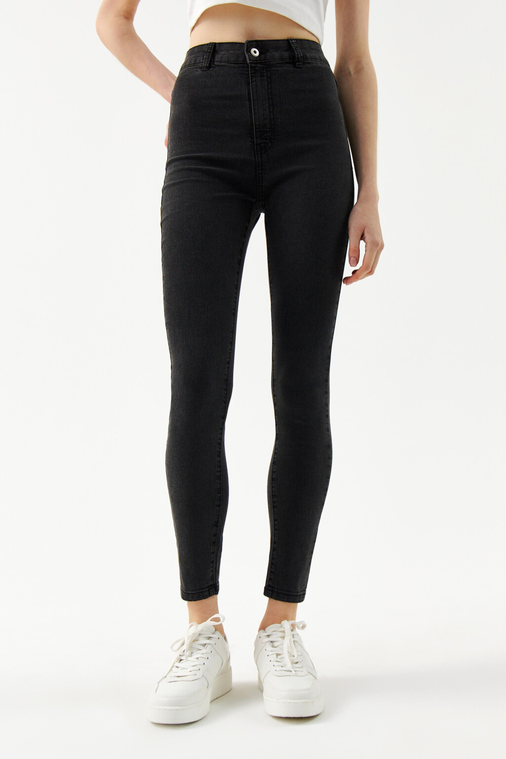 Джинсы skinny с высокой посадкой - цвет серый - 1