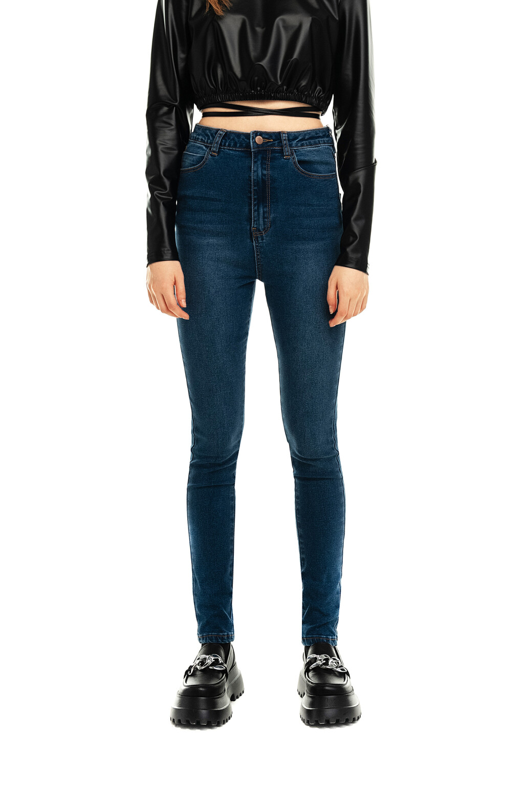 Джинсы skinny с высокой посадкой - цвет голубой - 1