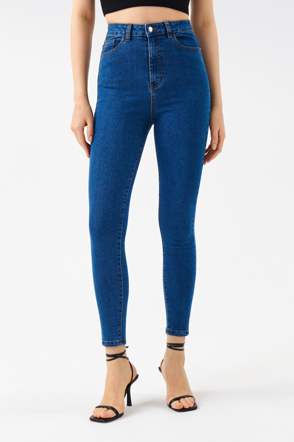 Джинсы skinny базовые с высокой посадкой - цвет голубой - 1