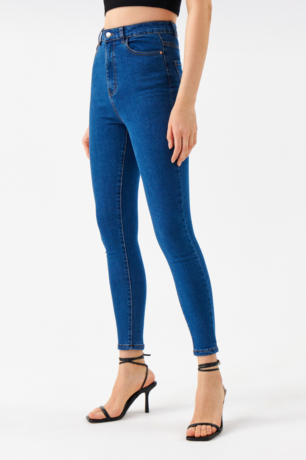 Джинсы skinny базовые с высокой посадкой - цвет голубой - 2