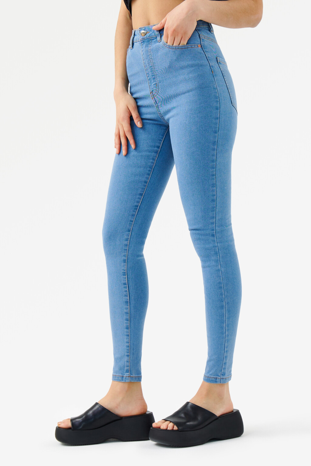 Джинсы skinny с высокой посадкой - цвет голубой - 3