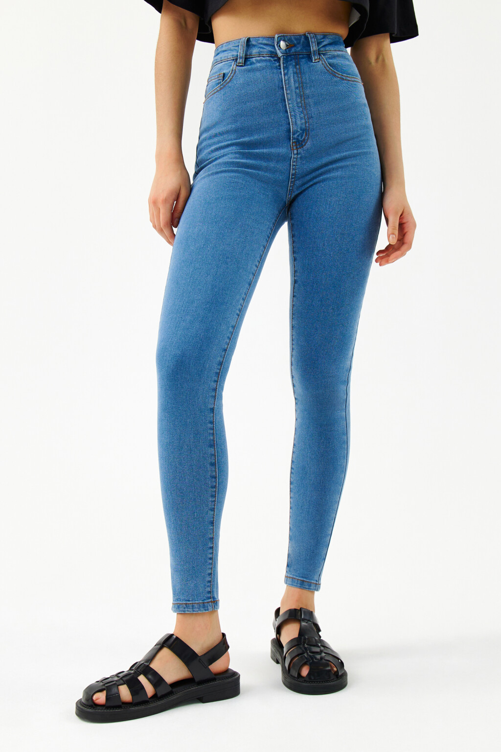 Джинсы skinny с высокой посадкой - цвет голубой - 1