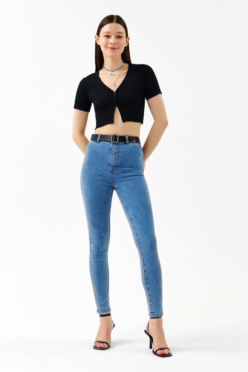 Джинсы skinny с высокой посадкой - цвет голубой - 4