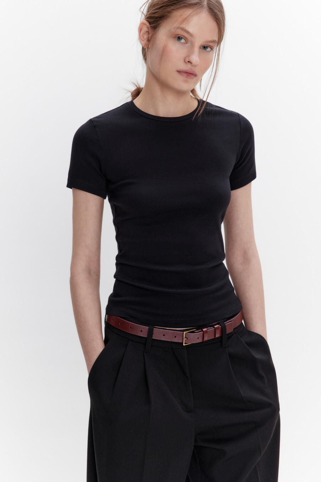 Футболка базовая облегающая - цвет черный - 1