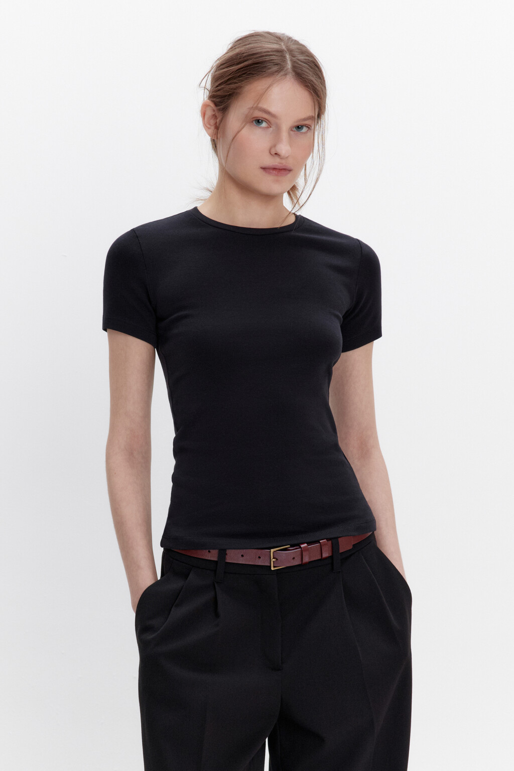 Футболка базовая облегающая - цвет черный - 2