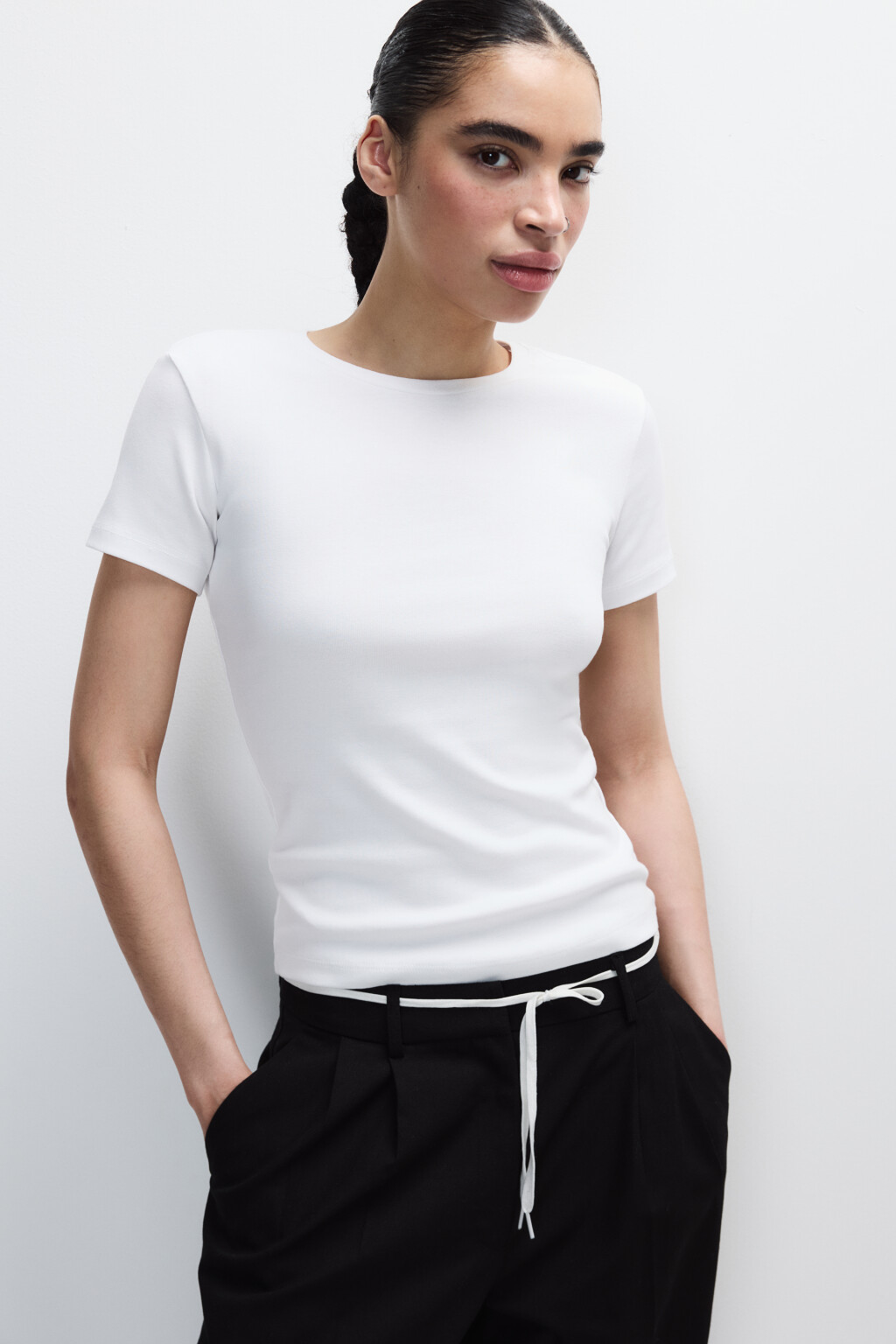 Футболка базовая облегающая - цвет белый - 1