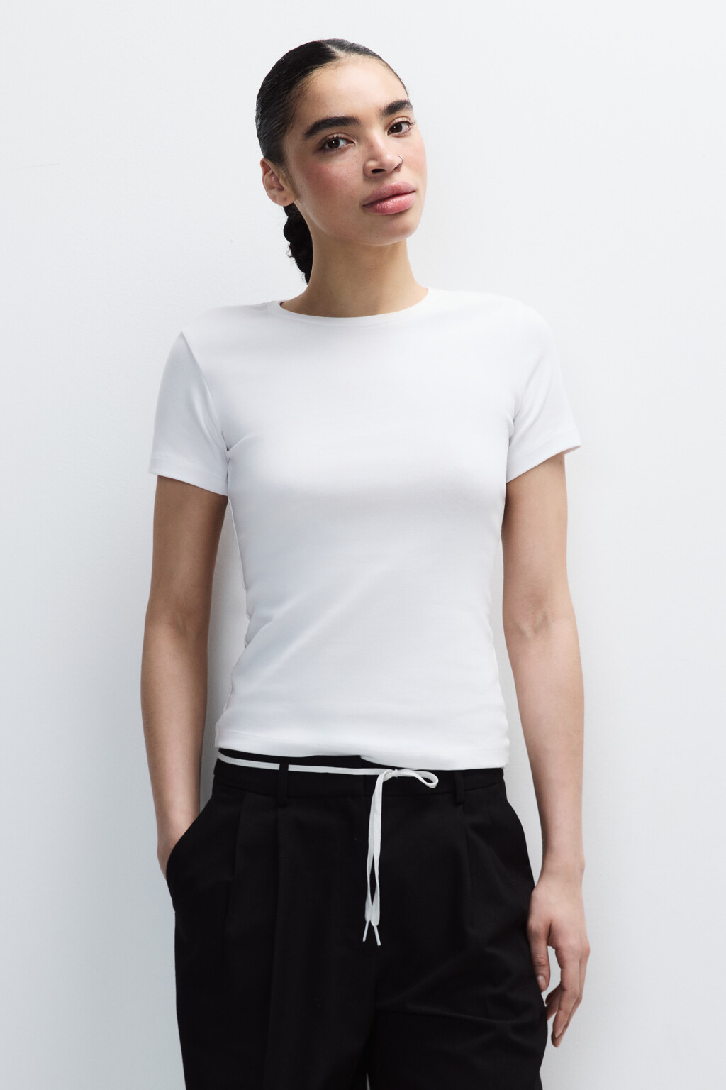 Футболка базовая облегающая - цвет белый - 2