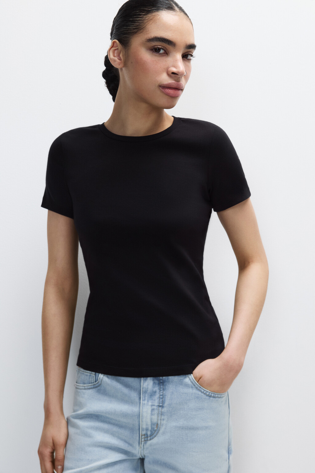 Футболка базовая облегающая - цвет черный - 1