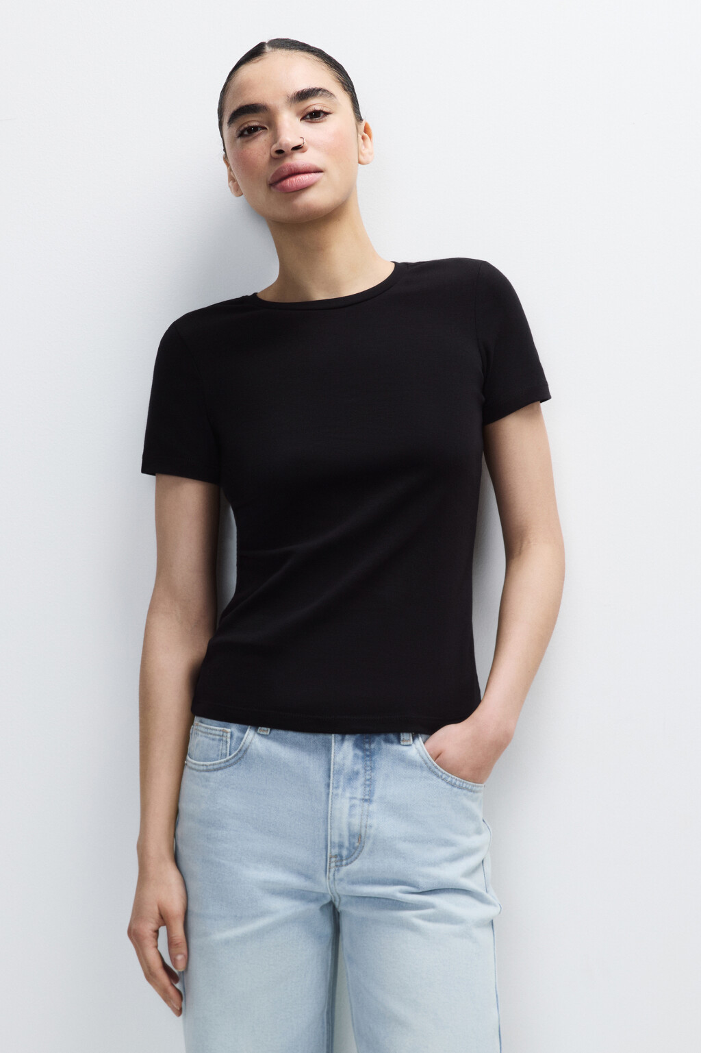 Футболка базовая облегающая - цвет черный - 2
