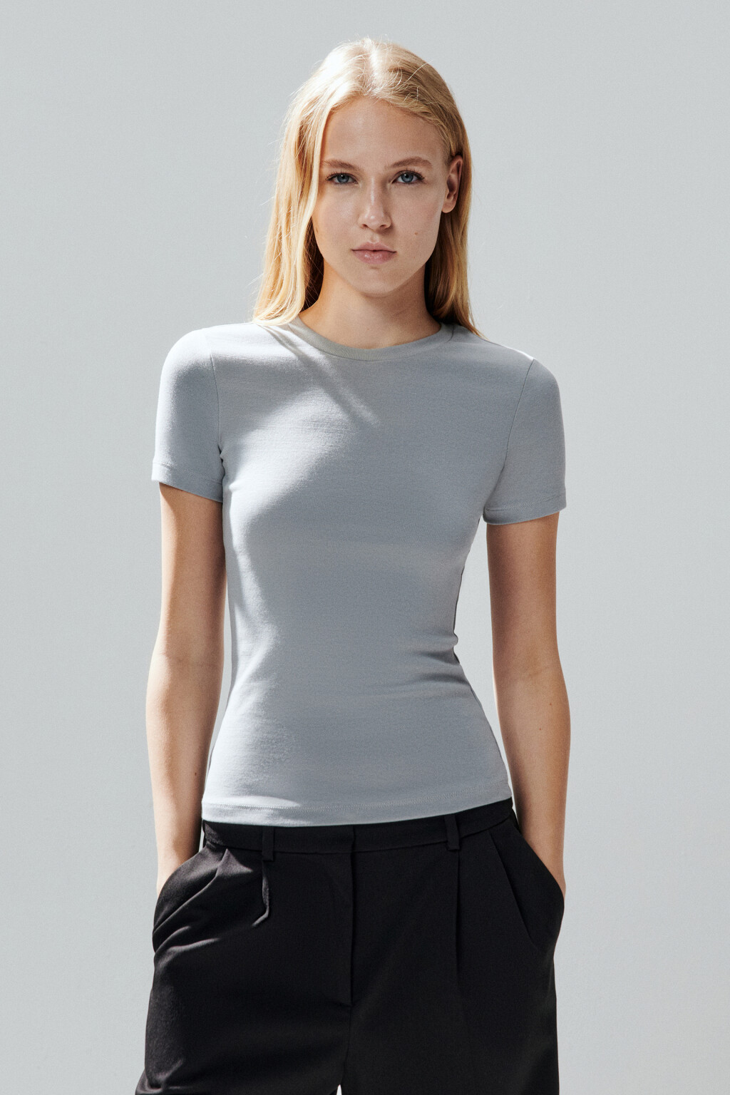 Футболка базовая облегающая - цвет серый - 2