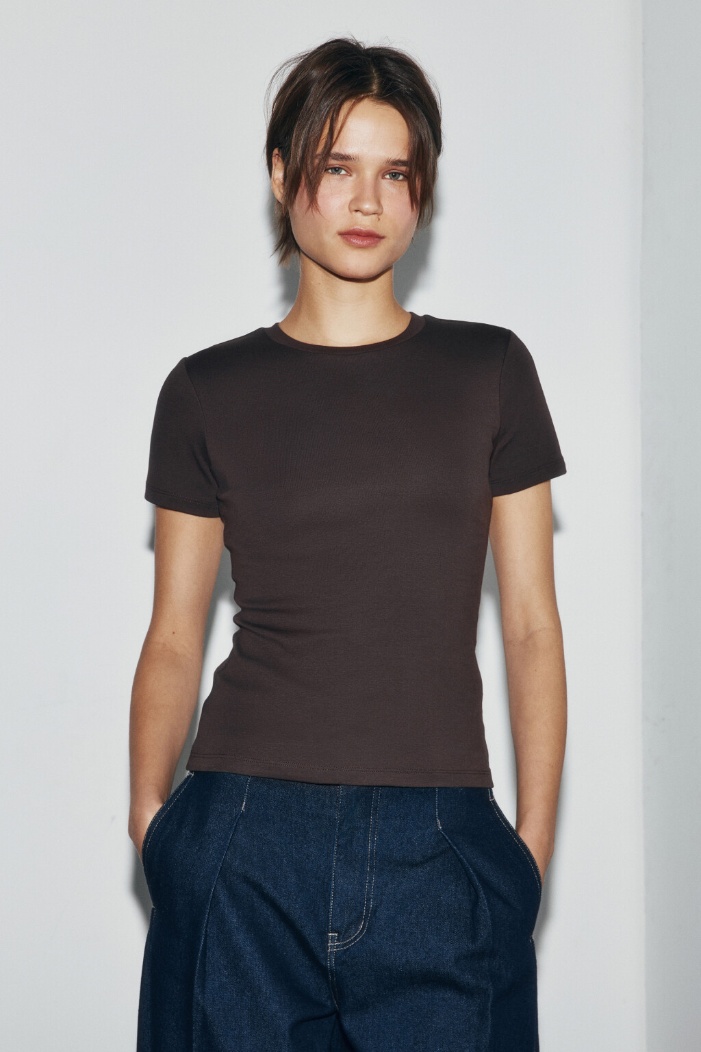 Футболка базовая облегающая - цвет коричневый - 3