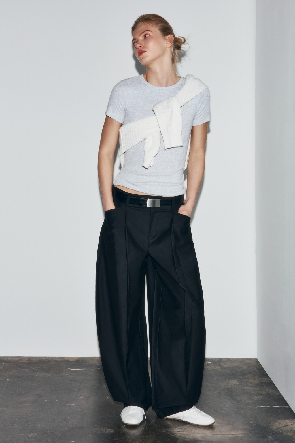 Футболка базовая облегающая в рубчик - цвет серый - 4