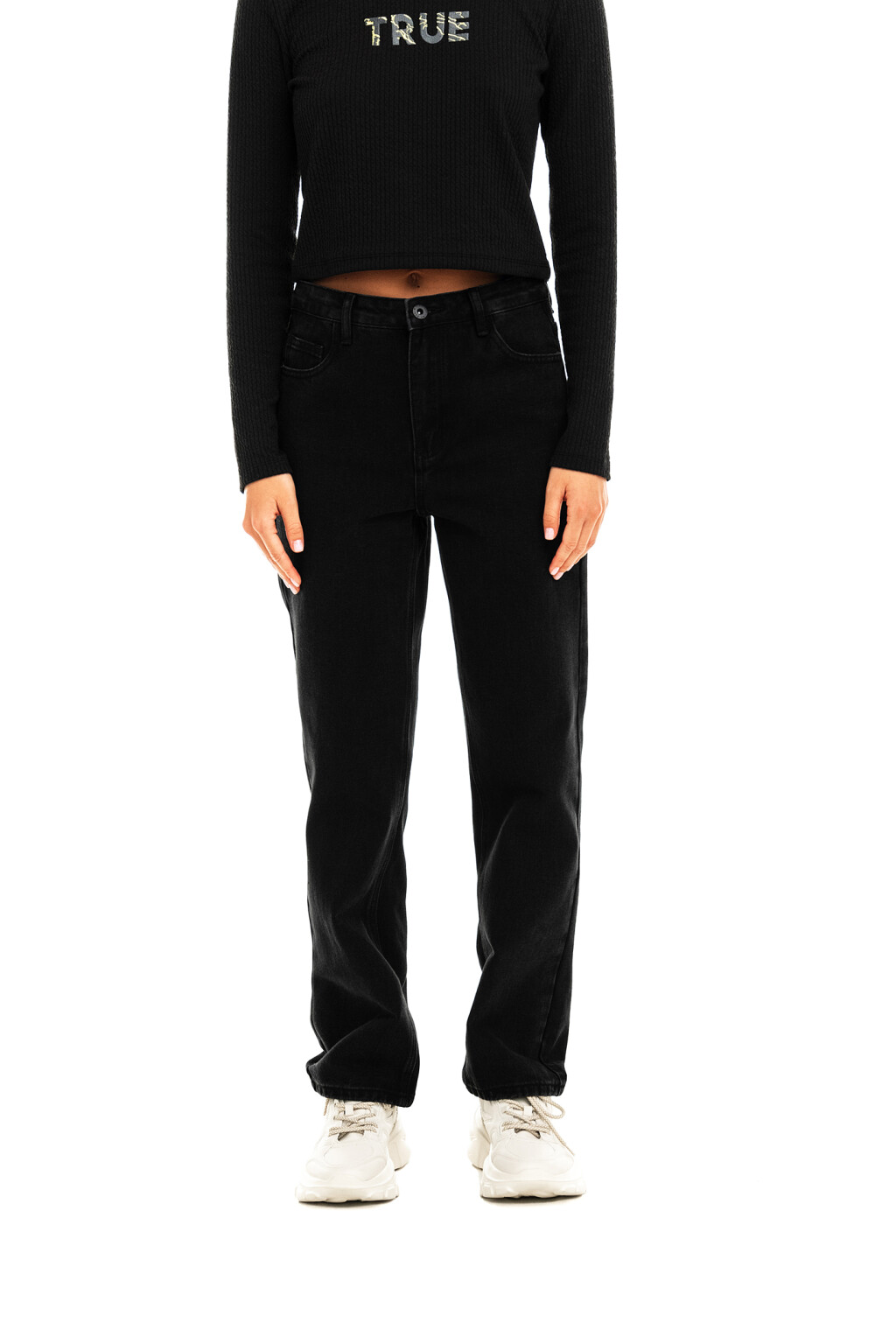 Джинсы прямые со средней посадкой - цвет черный - 1