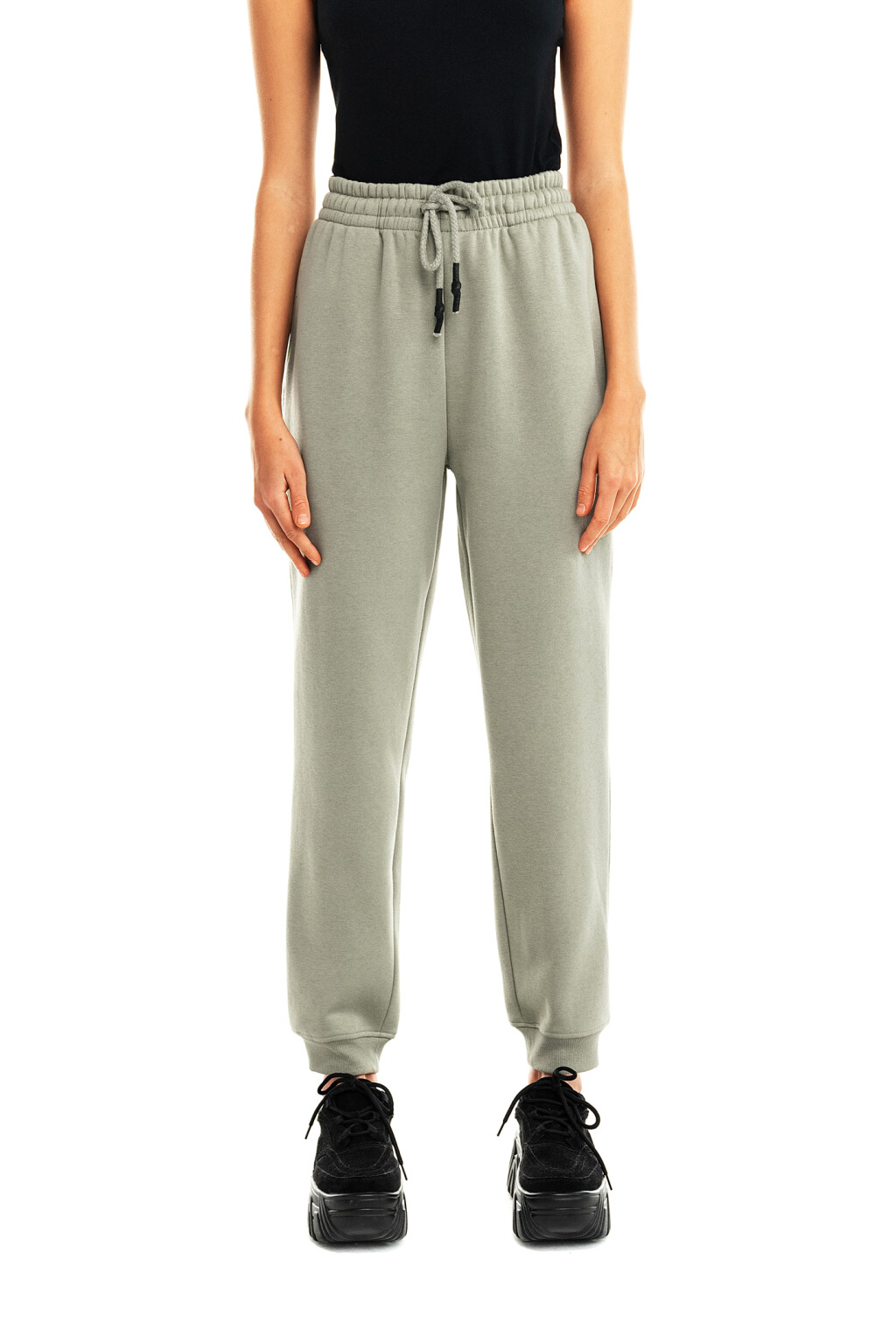 Брюки-джоггеры хлопковые утепленные - цвет зеленый - 1