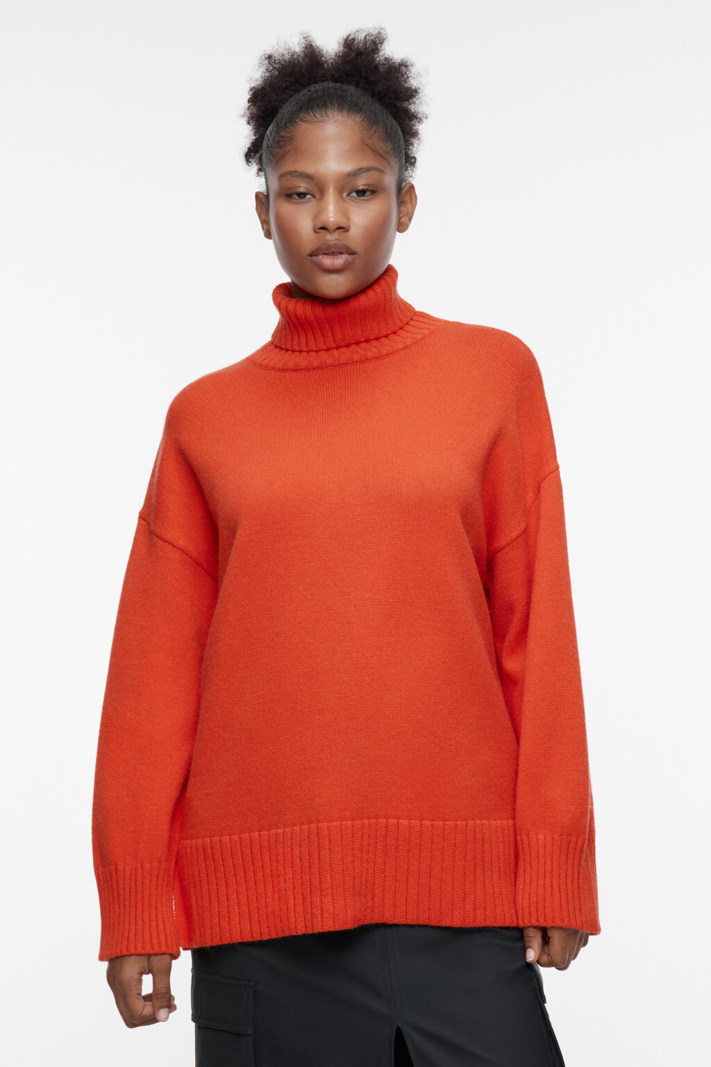 Свитер SWEATER свободный с боковыми разрезами - цвет оранжевый - 3