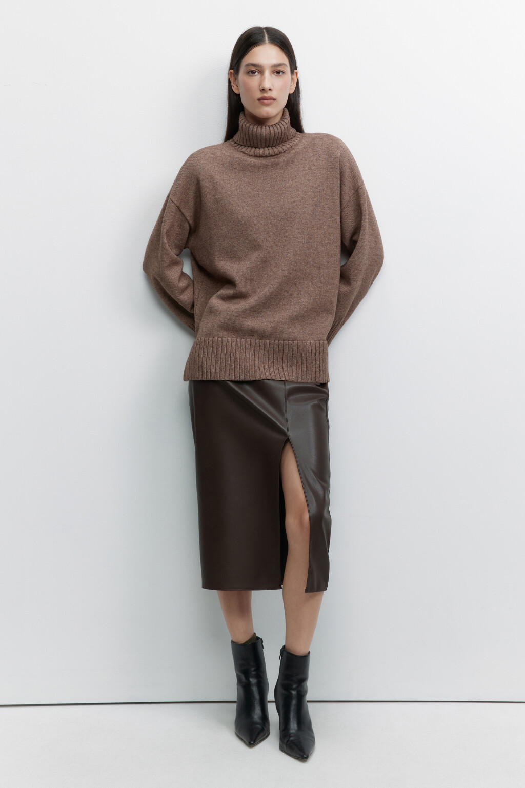 Свитер SWEATER свободный с боковыми разрезами - цвет бежевый - 1