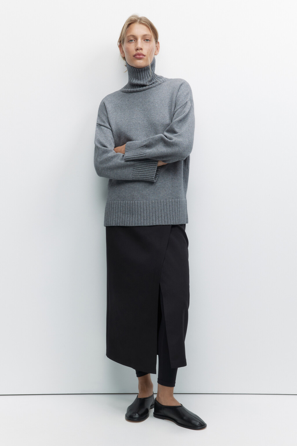 Свитер SWEATER свободный с боковыми разрезами - цвет серый - 6